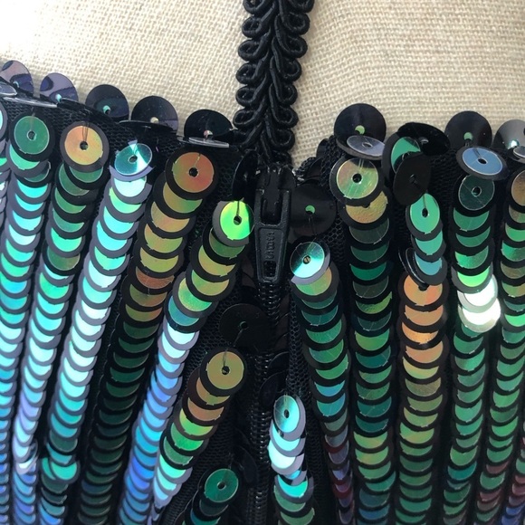 🎄Glamorous mini  sequinned skirt green/black SZ L mermaid style - Picture 5 of 15